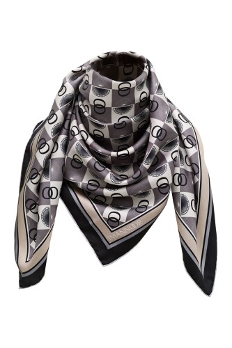 Logo Square Twill Silk Scarf Mink - 7