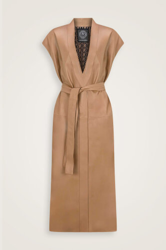 Long Milky Brown Leather Vest - Imannoor (1)