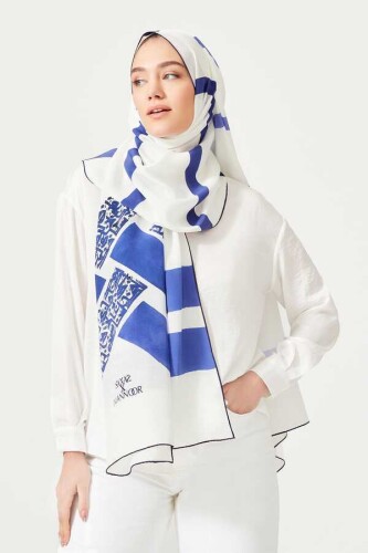 Lover's Knot Silk Shawl White/Blue - 2