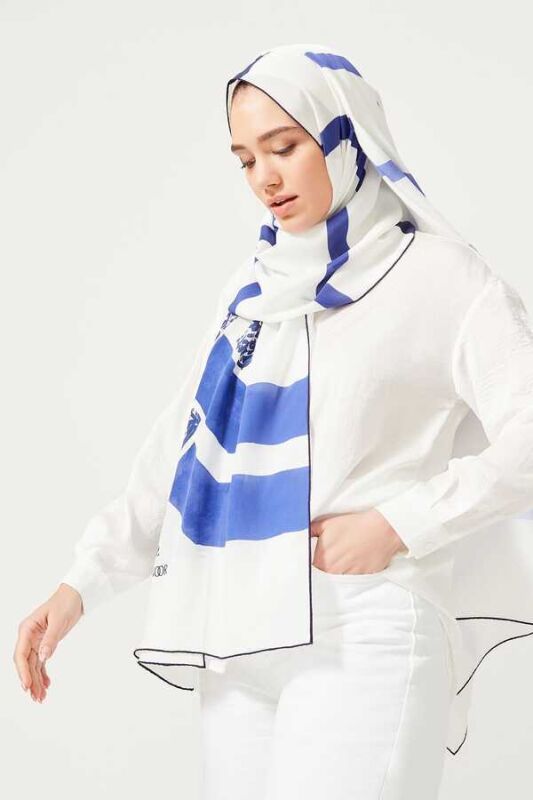 Lover's Knot Silk Shawl White/Blue - 5