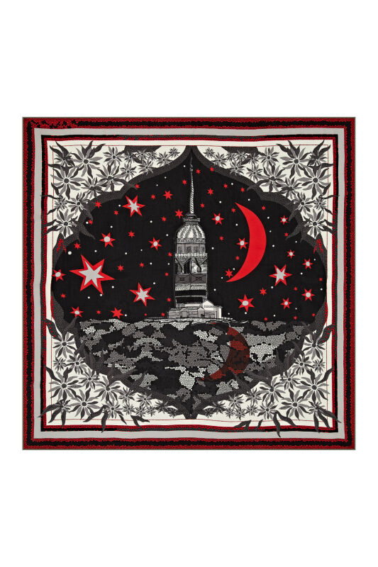 Maiden Tower Silk Shawl Red - 1