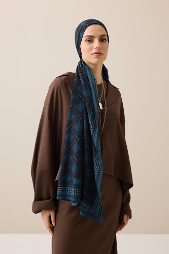Marka İ Gece Mavisi Pamuk Floş Şal 70x210 - Imannoor (3)