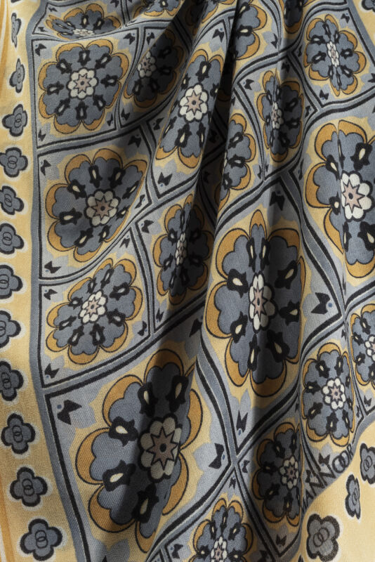 Mihrab Motif Sarı-Gri Yün Şal 70x200 - 4