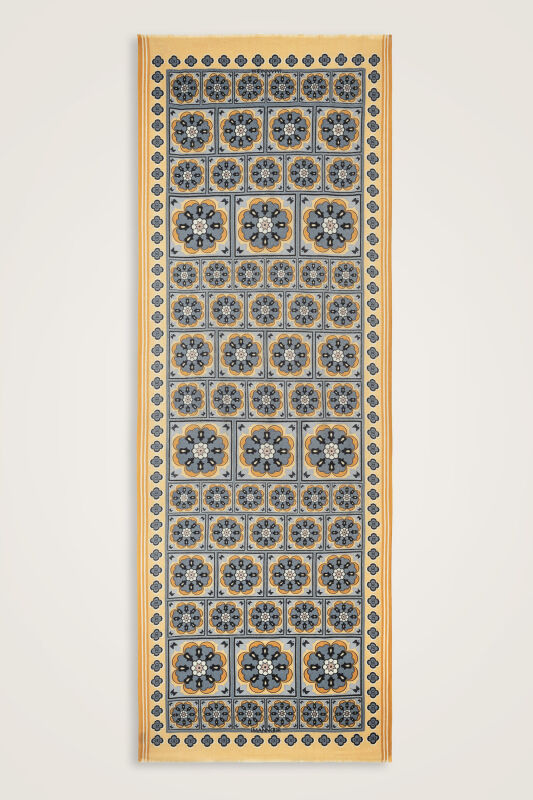 Mihrab Motif Sarı-Gri Yün Şal 70x200 - 2