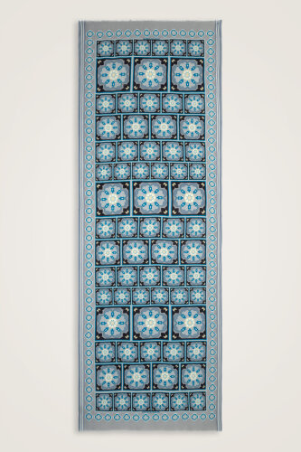 Mihrab Motif Turkuaz-Gri Yün Şal 70x200 - 2