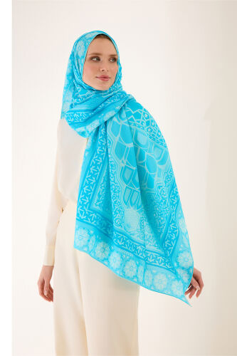 Mihrab Turquoise Cotton Silk Shawl - Imannoor