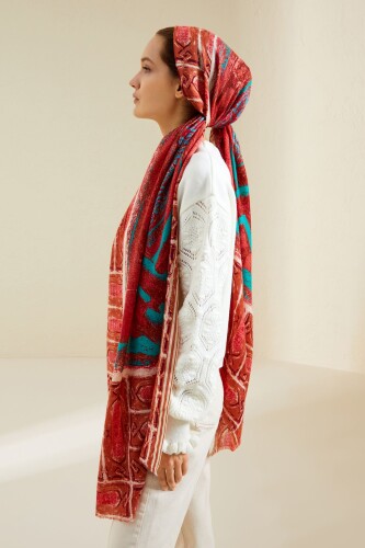 Minber Wool Shawl Red - 4