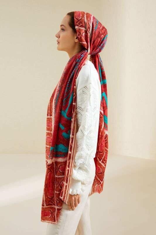 Minber Wool Shawl Red - 4