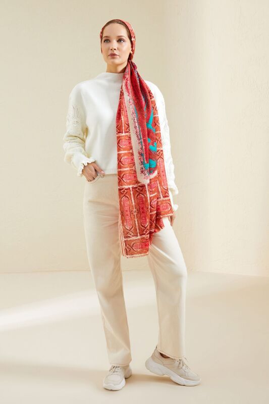 Minber Wool Shawl Red - 2