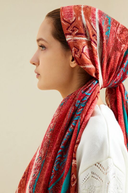 Minber Wool Shawl Red - 6