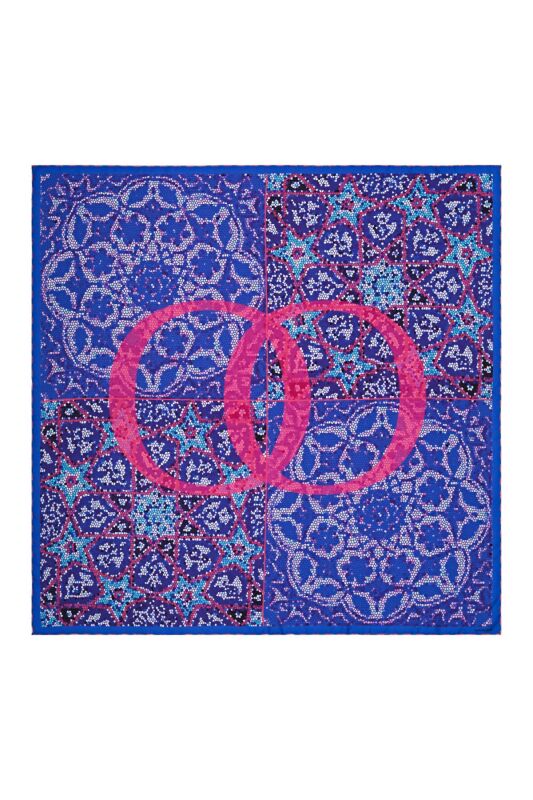 Mini Mosaic Silk Scarf Navy - 1