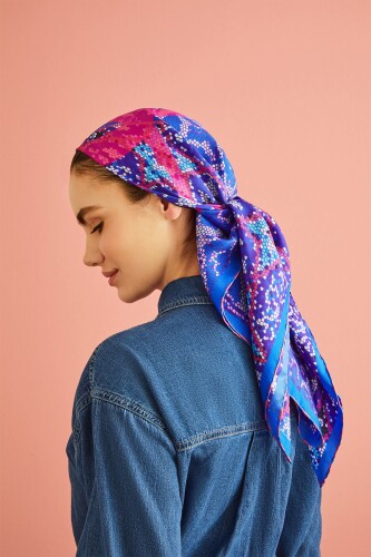Mini Mosaic Silk Scarf Navy - 2