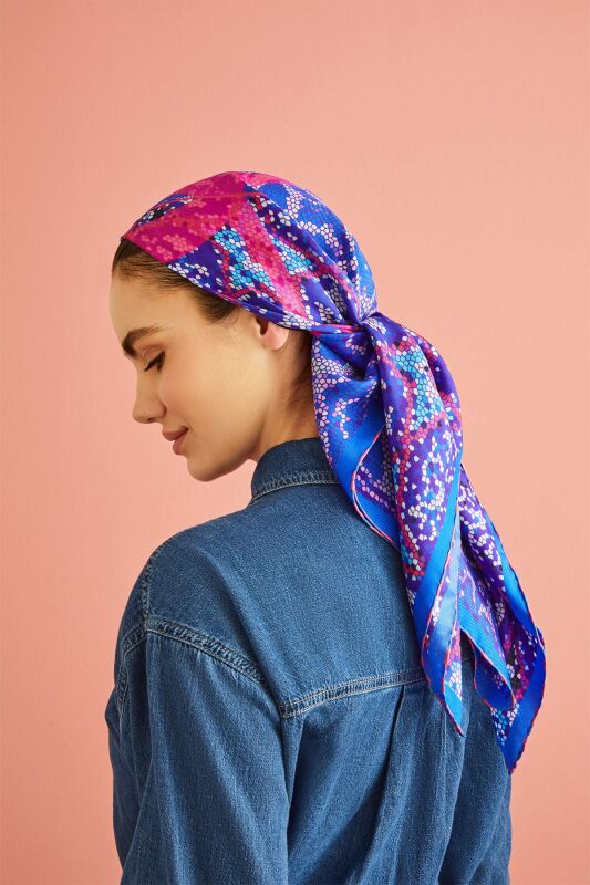 Mini Mosaic Silk Scarf Navy - 2