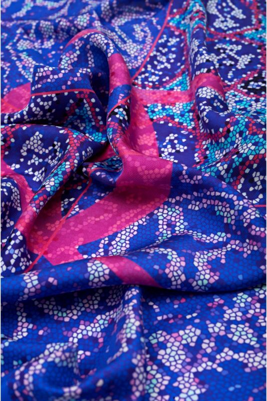 Mini Mosaic Silk Scarf Navy - 3