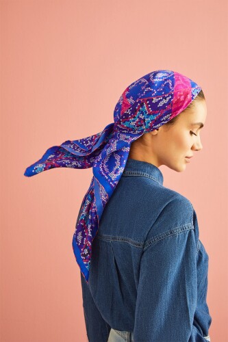 Mini Mosaic Silk Scarf Navy - 4