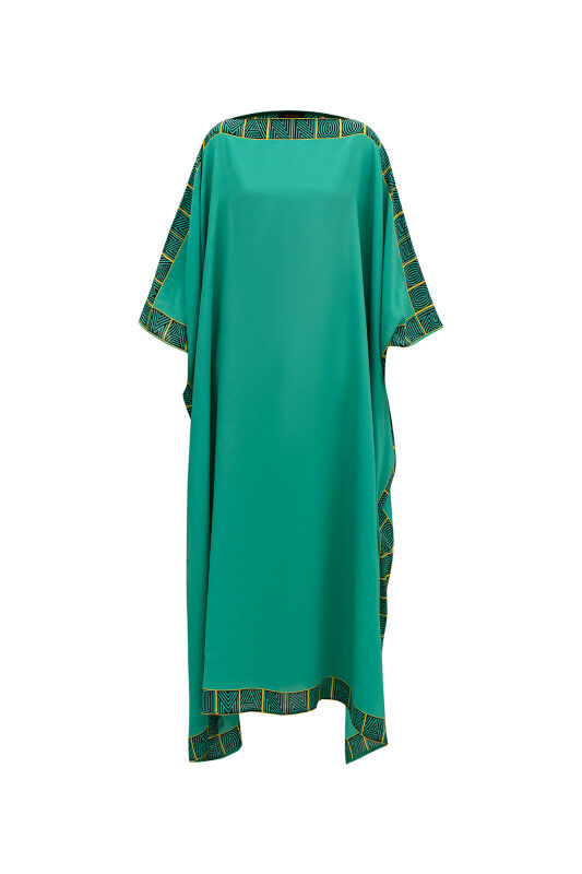 Monogram Border Silk Caftan Green - 1