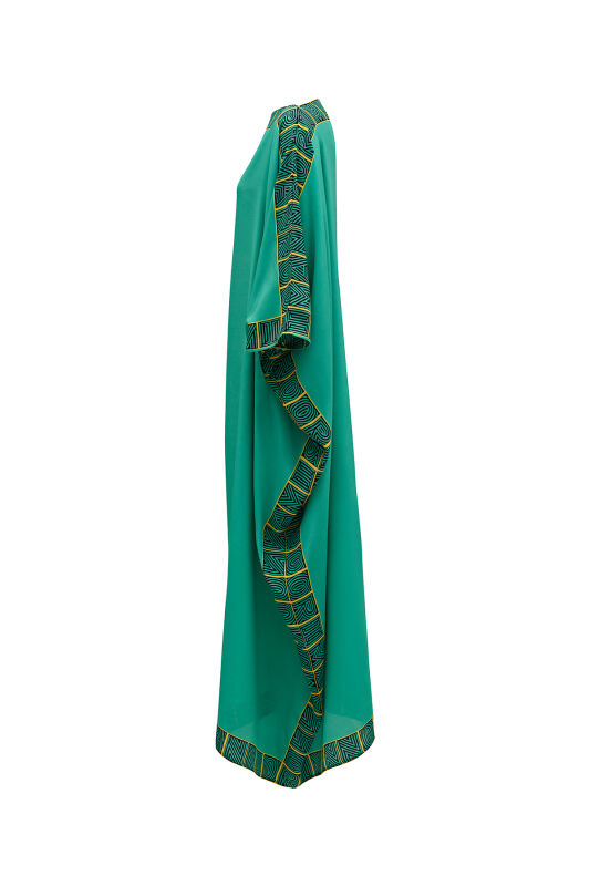 Monogram Border Silk Caftan Green - 3