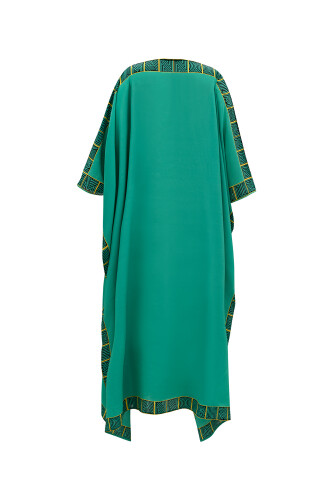 Monogram Border Silk Caftan Green - 2