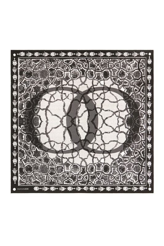 Mosaic Twill Silk Scarf Black - 1