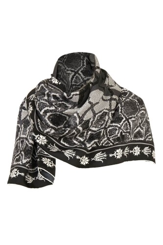 Mosaic Twill Silk Scarf Black - 7