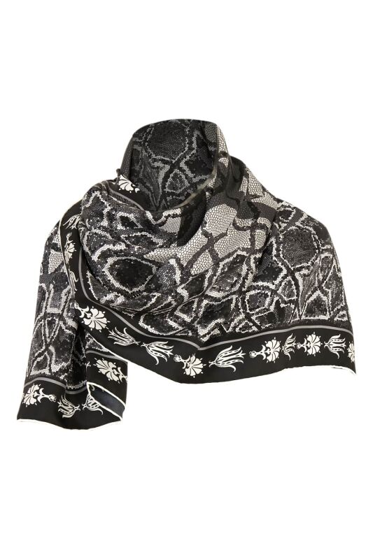 Mosaic Twill Silk Scarf Black - 7