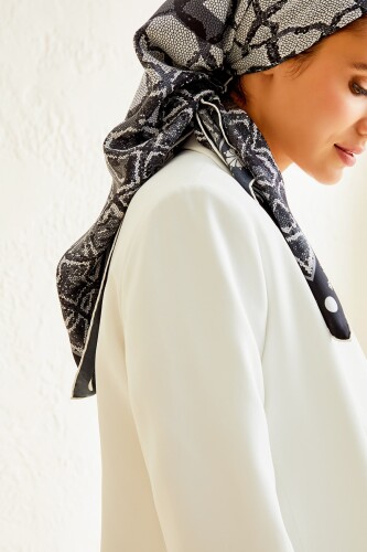 Mosaic Twill Silk Scarf Black - 6