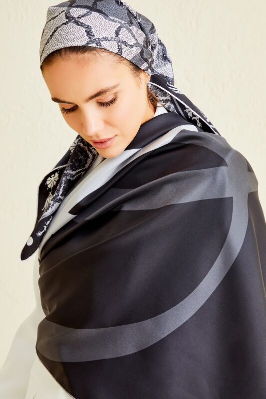 Mosaic Twill Silk Scarf Black - 4