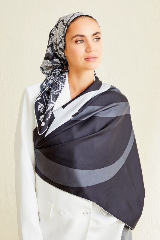Mosaic Twill Silk Scarf Black - 2