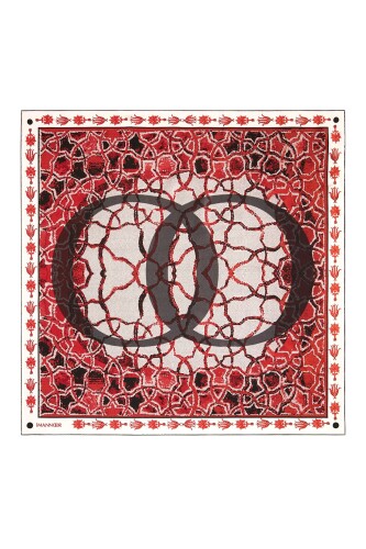 Mozaik Kırmızı Tivil İpek Eşarp - 1