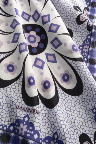 Mozaik Papatya Mavi-Pudra Pamuk Floş Şal 70x210 - Imannoor (2)