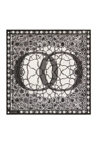 Mozaik Siyah Tivil İpek Eşarp - 1