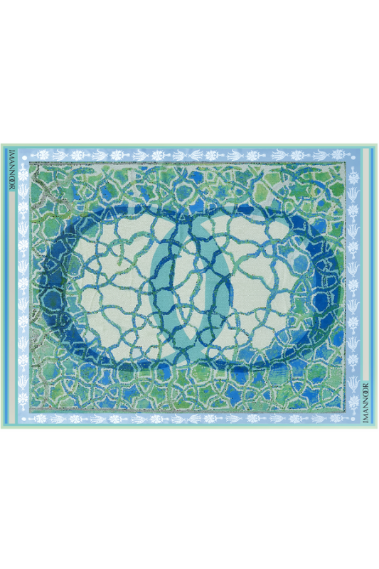Mozaik Yeşil İpek Şal - 1