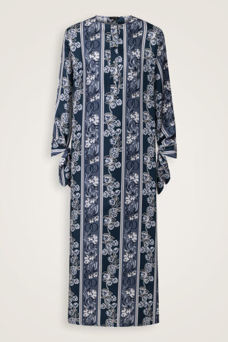 Navy Blue Plaid Silk Dress with Swing Cuff Detail - Imannoor (2)