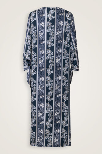 Navy Blue Plaid Silk Dress with Swing Cuff Detail - Imannoor (4)