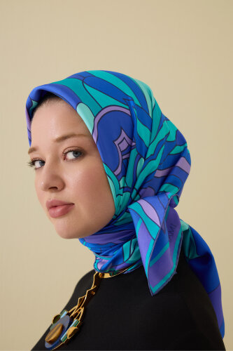 Neşe Saks-Turkuaz Tivil İpek Eşarp 90x90 - Imannoor (1)