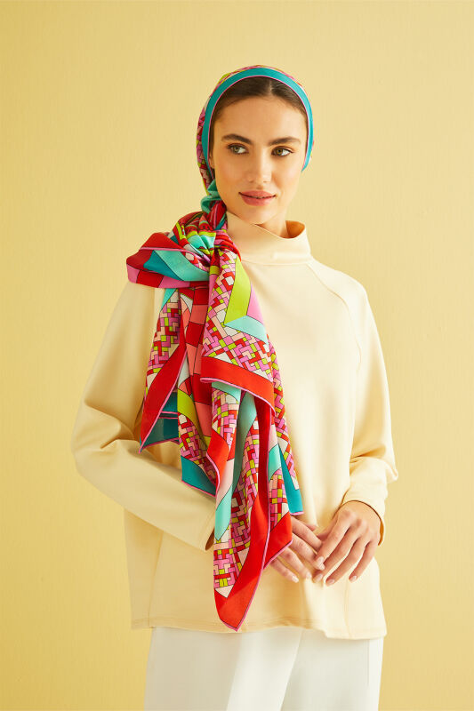 New Mosque Silk Shawl Red - 2