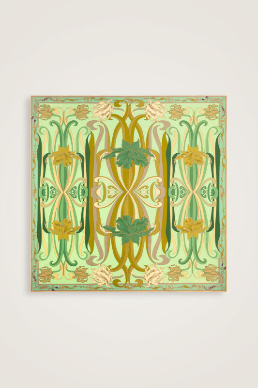 New World Aqua Green-Yellow Sided Twill Silk Scarf - 2