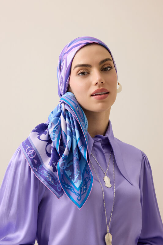 New World Purple-Blue Double-Sided Twill Silk Scarf - 3