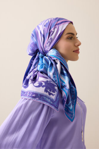 New World Purple-Blue Double-Sided Twill Silk Scarf - 5