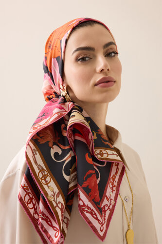 New World Red-Beige Double-Sided Twill Silk Scarf - 5