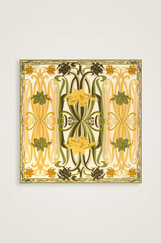 New World Salmon-Yellow Double-Sided Twill Silk Scarf - 5