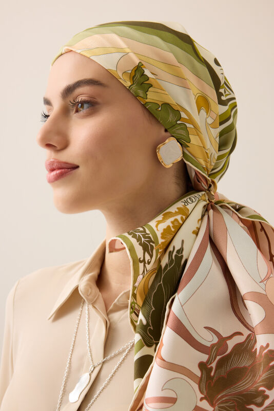 New World Salmon-Yellow Double-Sided Twill Silk Scarf - 6