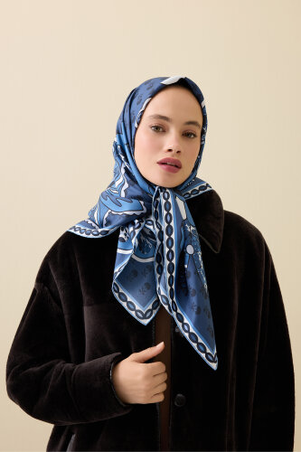 Nilüfer Lacivert Tivil İpek Eşarp 90x90 - Imannoor (1)