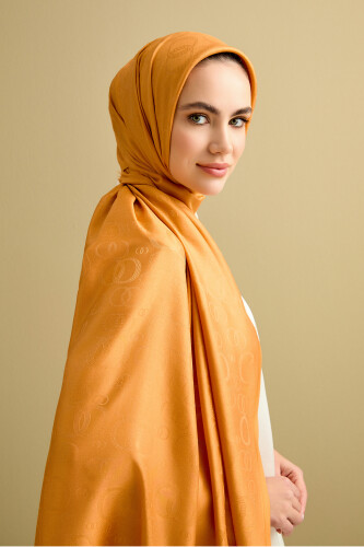 Noor Altın Jakarlı İpek Şal 70x200 - Imannoor
