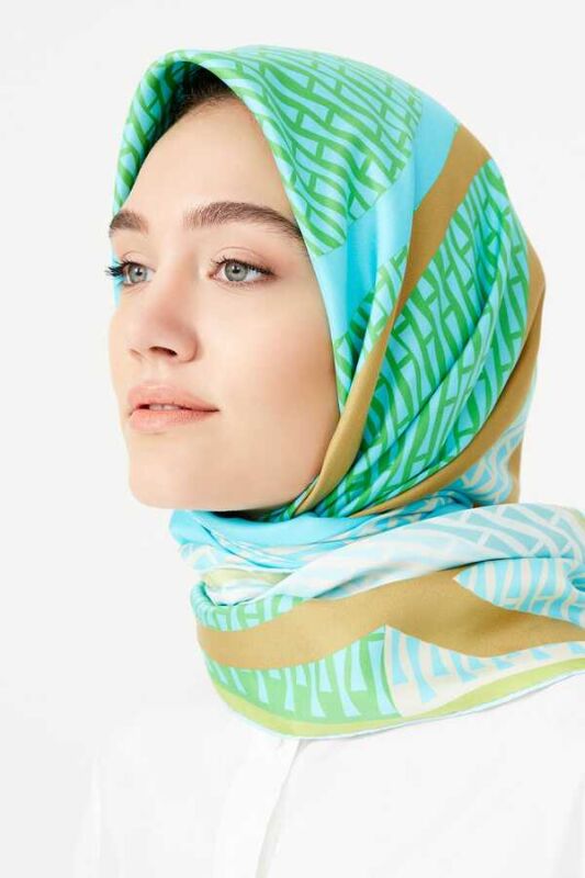 Noor Logo Twill Silk Scarf Green - 2