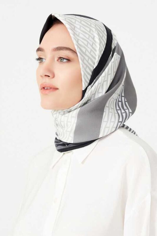 Noor Logo Siyah Tivil İpek Eşarp - 2