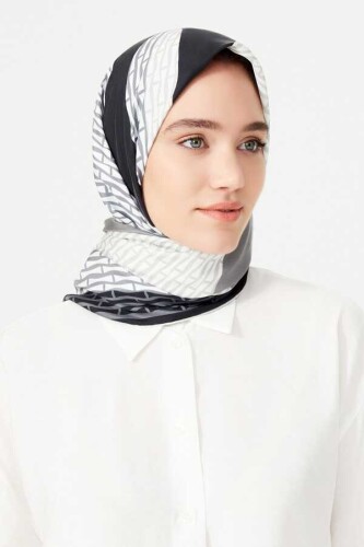 Noor Logo Siyah Tivil İpek Eşarp - 6