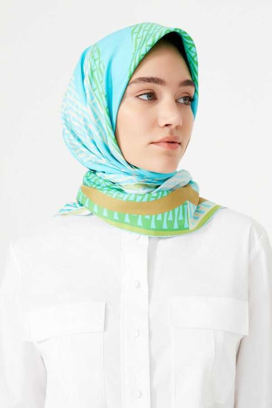 Noor Logo Yeşil Tivil İpek Eşarp - 6