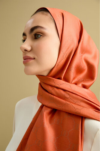 Noor Petek Brick Color Jacquard Silk Shawl - Imannoor