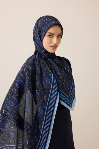 Noor Rain Blue Cotton Floss Scarf - Imannoor